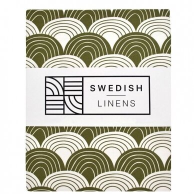 Swedish Linens Fitted Sheet - Rainbows: Olive Green